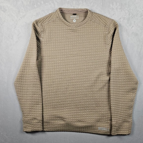 NOBULL Other - NOBULL Quilted Grid Sweatshirt Mens Medium Tan Performance Crewneck Pullover